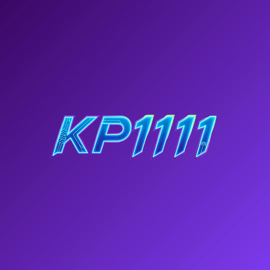 Futuristic KP1111 logo with neon accents and sharp typography, featuring a tech-inspired symbol in a dark premium style on a transparent background, designed as a wide horizontal rectangular wordmark for website headers